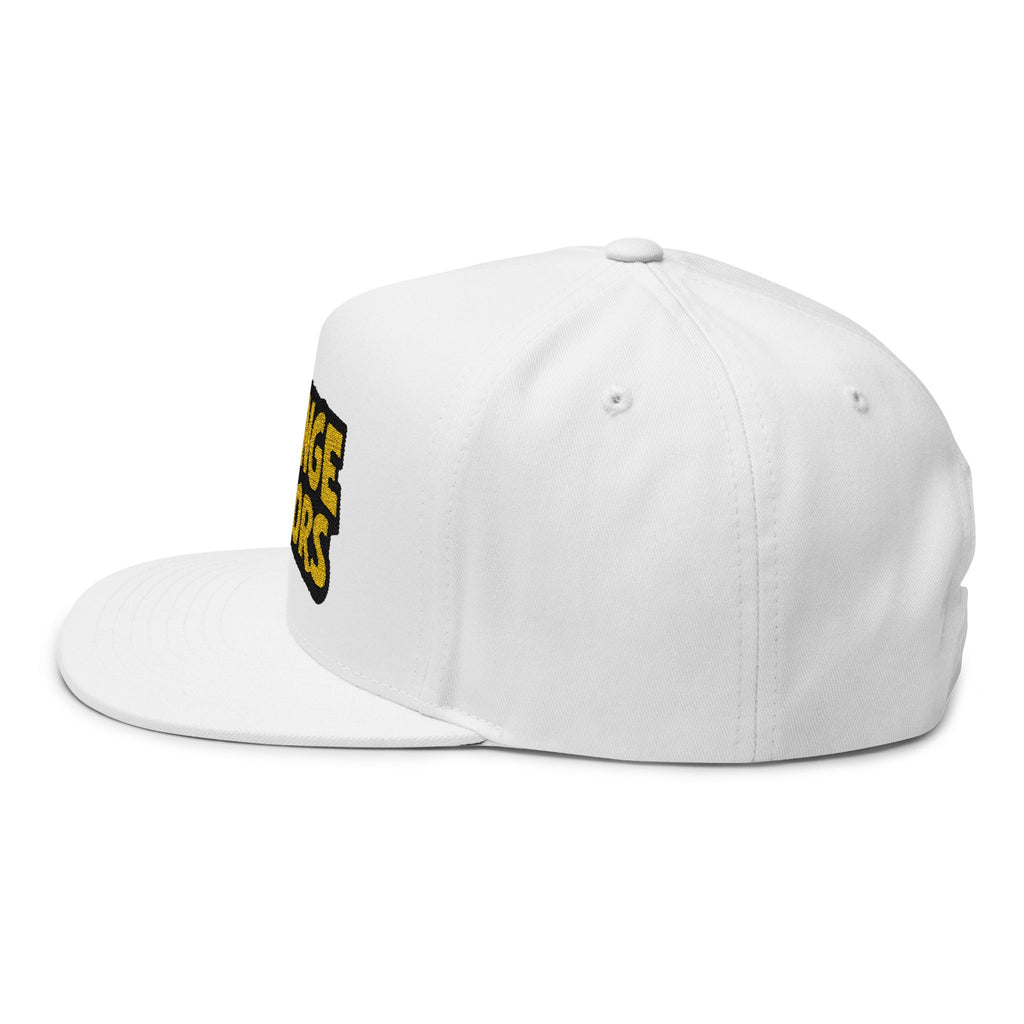 Strange Visitors Embroidered Flat Bill Cap — Retro Yellow Logo Snapback