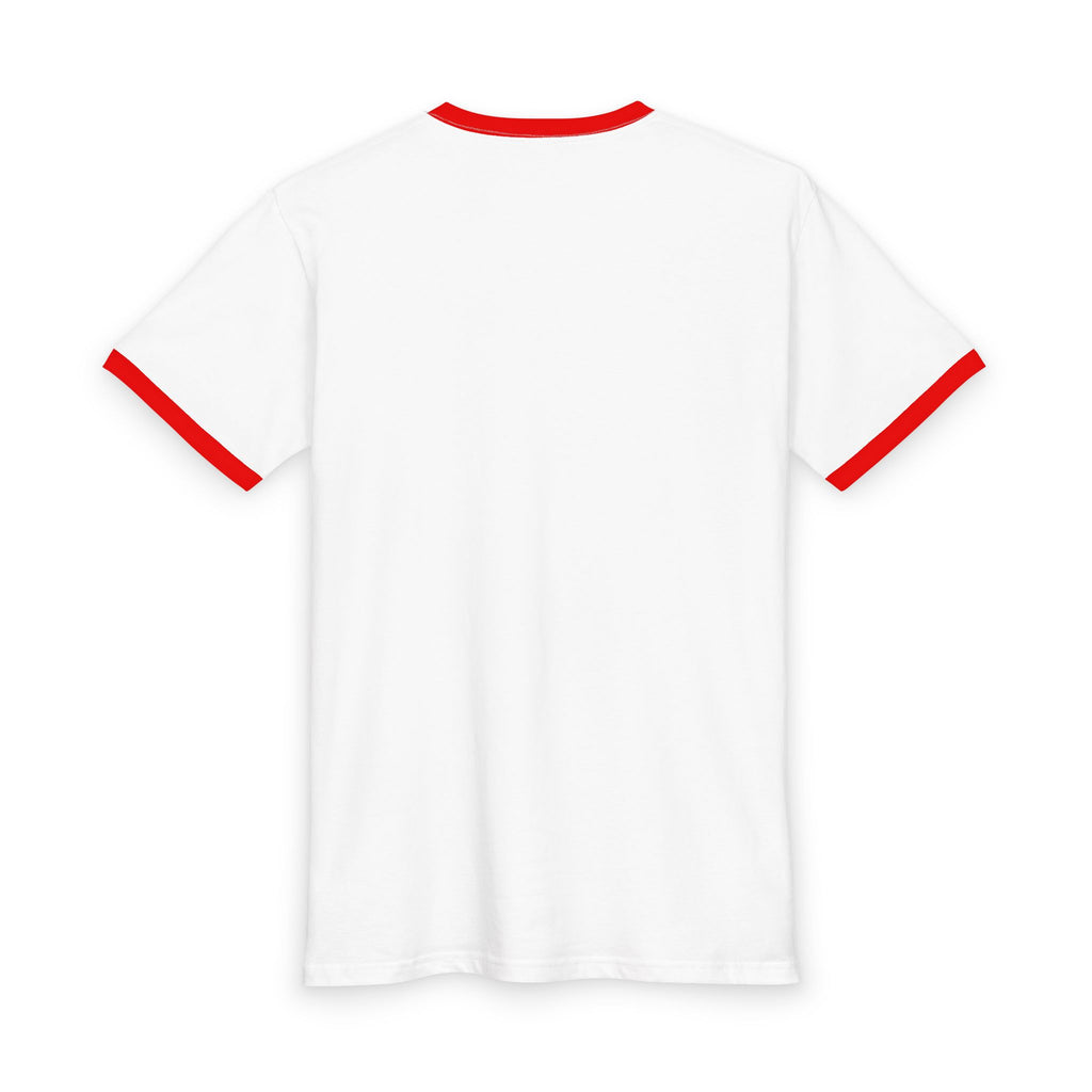 Weird Travels Ringer Tee — Retro Rainbow Travel Graphic Shirt