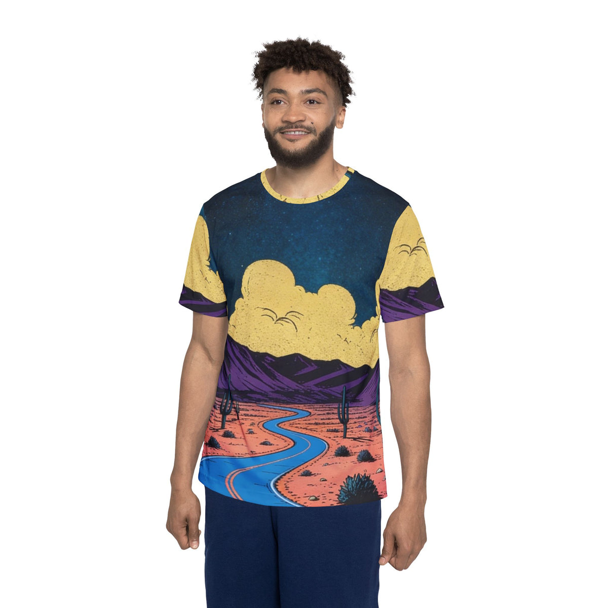 Desert Nightscape Sports Jersey — Vibrant Desert River Graphic Tee