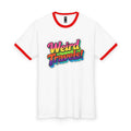 Weird Travels Ringer Tee — Retro Rainbow Travel Graphic Shirt