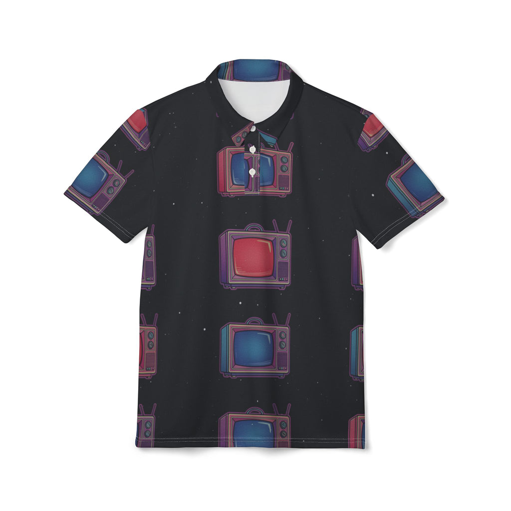 Retro TV Pattern Polo Shirt — Vintage Neon Television Print