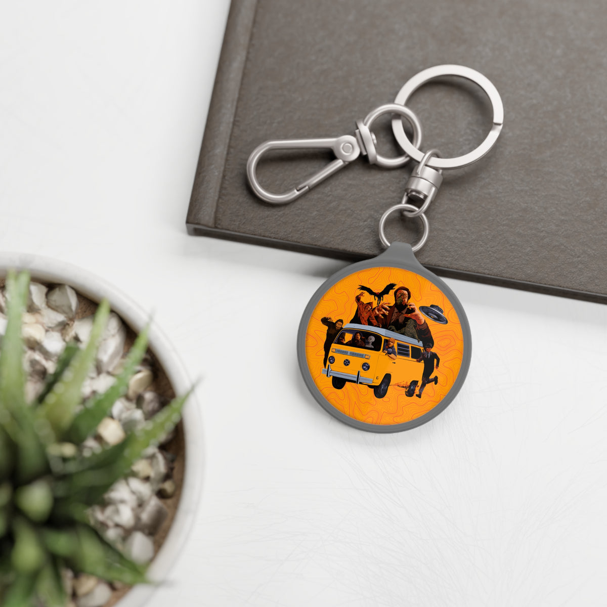 Retro Camper Van Keyring Tag — Adventure Road Trip Keychain