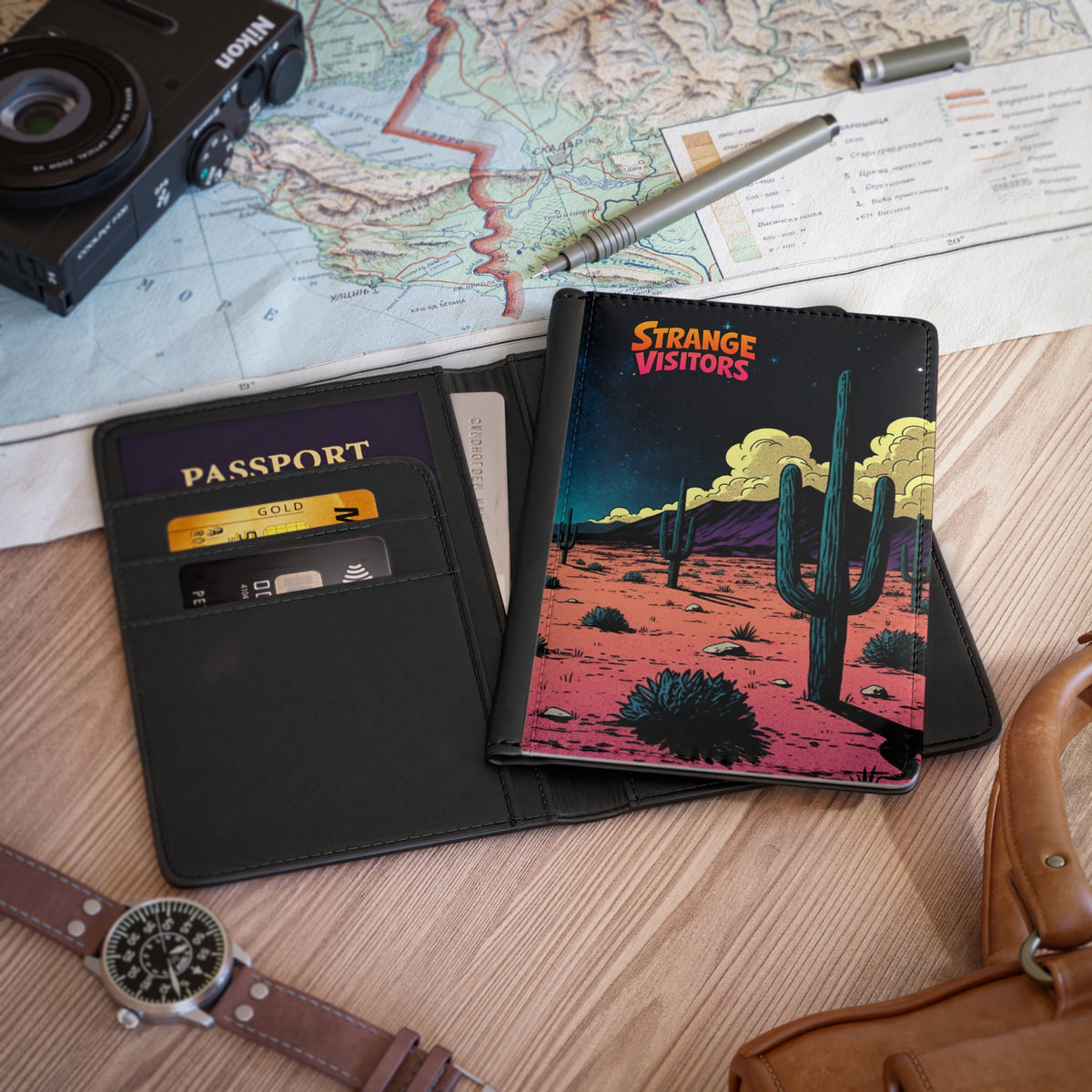 Passport Cover - 'Strange Visitors' Desert Cactus Travel Passport Holder