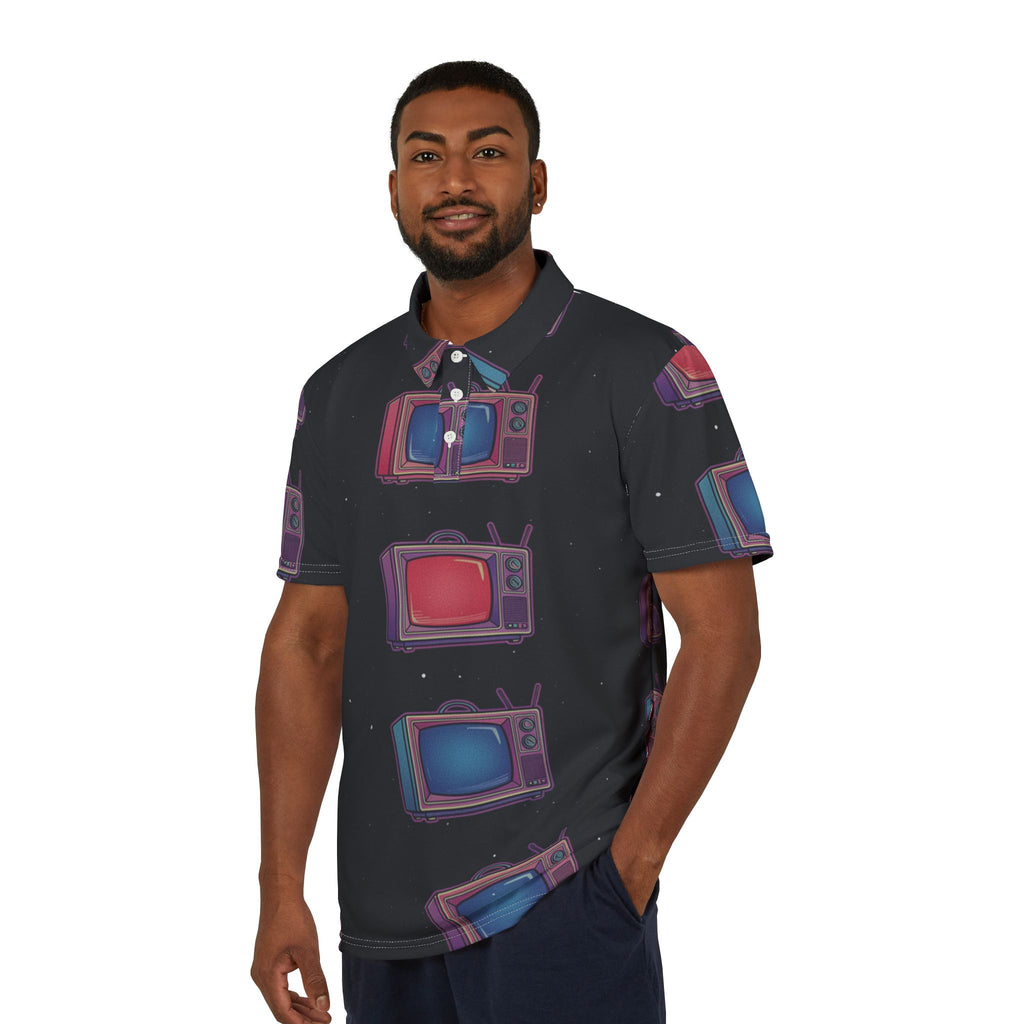 Retro TV Pattern Polo Shirt — Vintage Neon Television Print