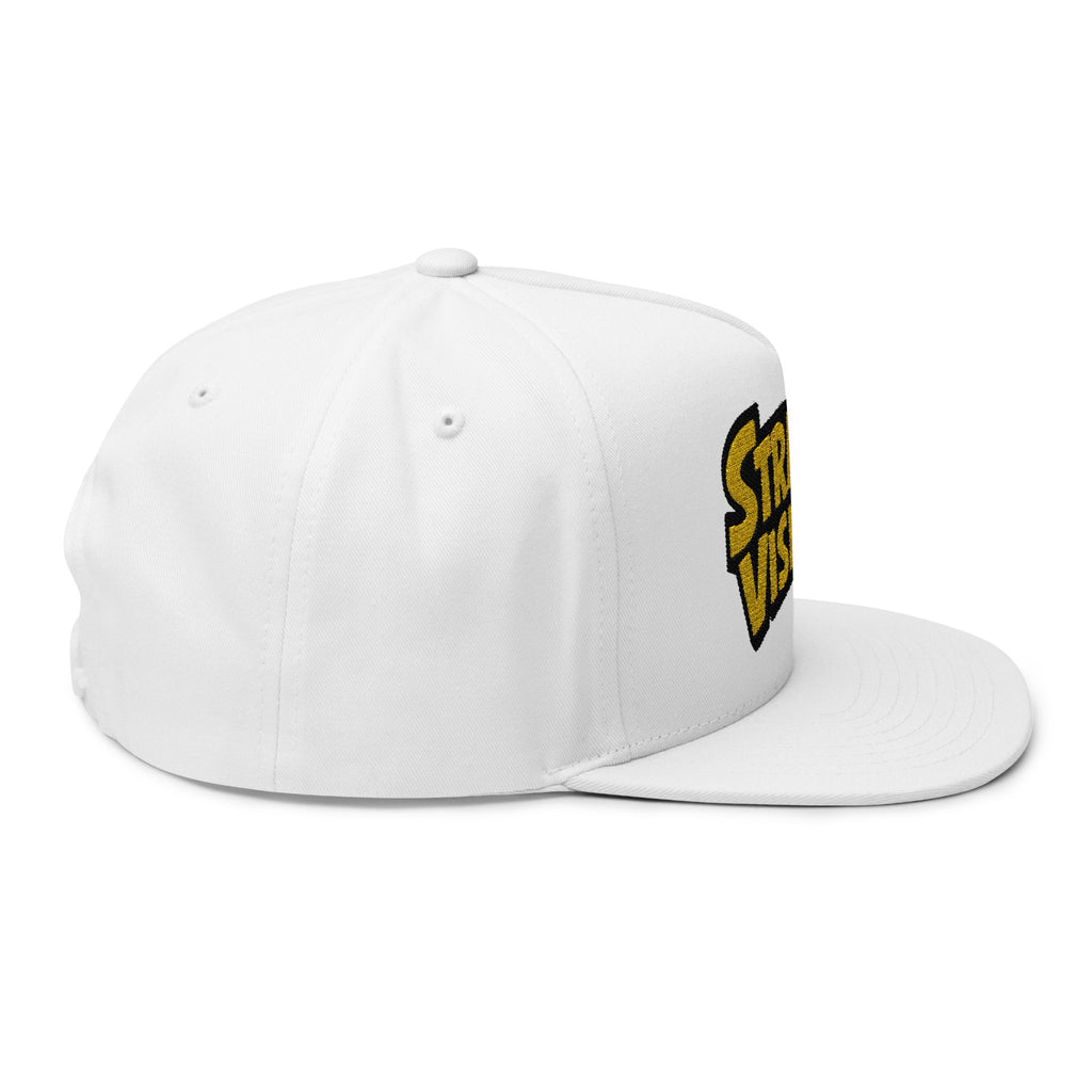 Strange Visitors Embroidered Flat Bill Cap — Retro Yellow Logo Snapback