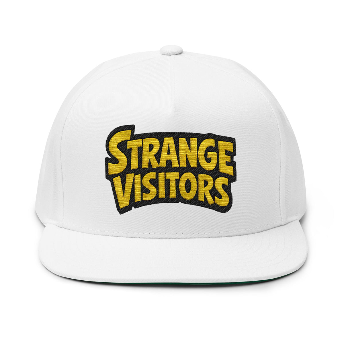 Strange Visitors Embroidered Flat Bill Cap — Retro Yellow Logo Snapback
