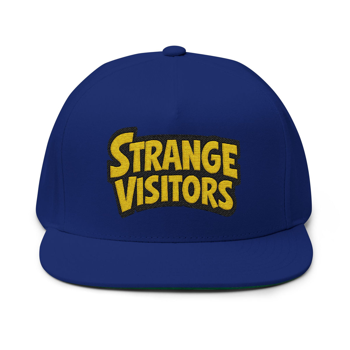 Strange Visitors Embroidered Flat Bill Cap — Retro Yellow Logo Snapback